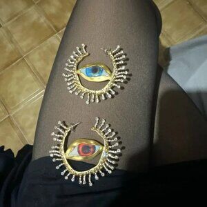 Anthropologie Eye Motif Earrings - Gold, Blue